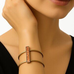 Gold Bracelet - Cuff Design w/ Mable piece on top - Rare Design Women's Jewelry